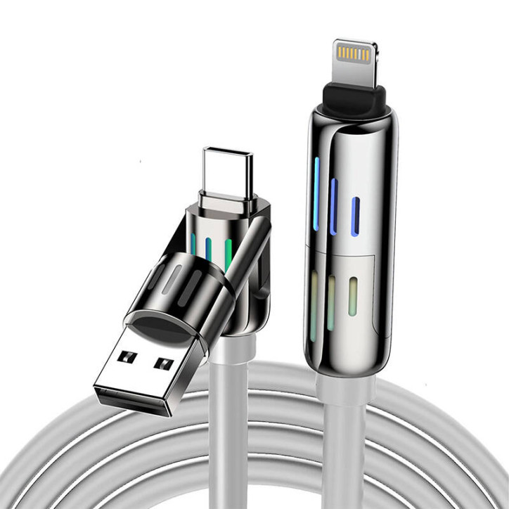 Blitzwolf BW-HDC6 Cavo 4-in-1 USB-C/USB-A a USB-C/Lightning 1.2m 240W RGB Grigio