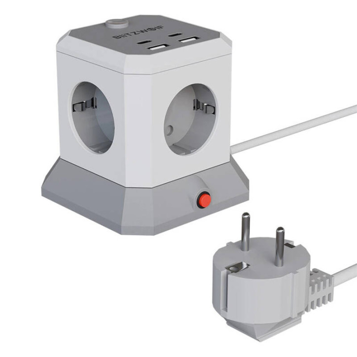 BlitzWolf BW-EC1 Multipresa 4 AC 2 USB-A 2 USB-C 4000W 1.8m Nero