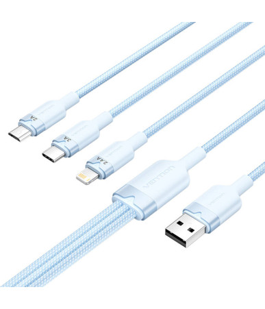 USB 2.0 A to 3in1 3A cable Vention CTPLG 1.5M (blue)