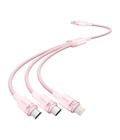 Cavo Vention CTPPG 1.5M USB 2.0 A to 3in1 3A (Rosa)