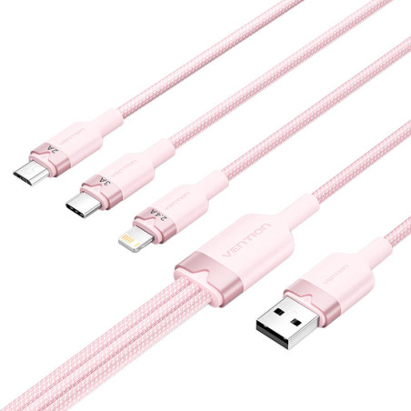 Cavo Vention CTPPG 1.5M USB 2.0 A to 3in1 3A (Rosa)