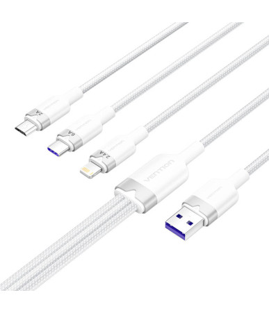 USB 2.0 A to 3-in-1 6A cable Vention CTRWG 1.5M (white)