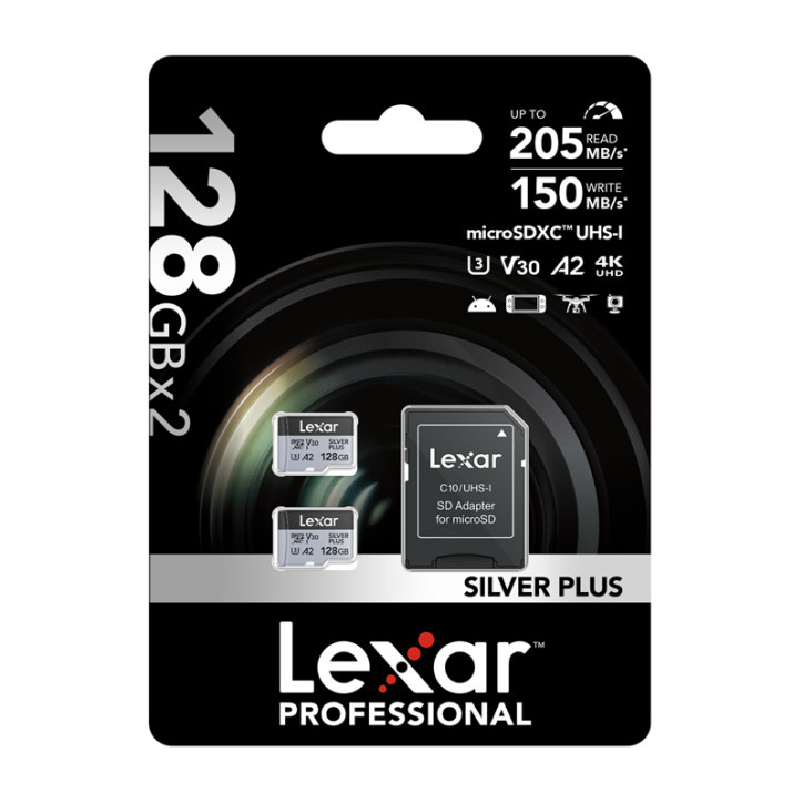 Lexar Set 2x MicroSDXC Silver Plus 128GB + Adattatore