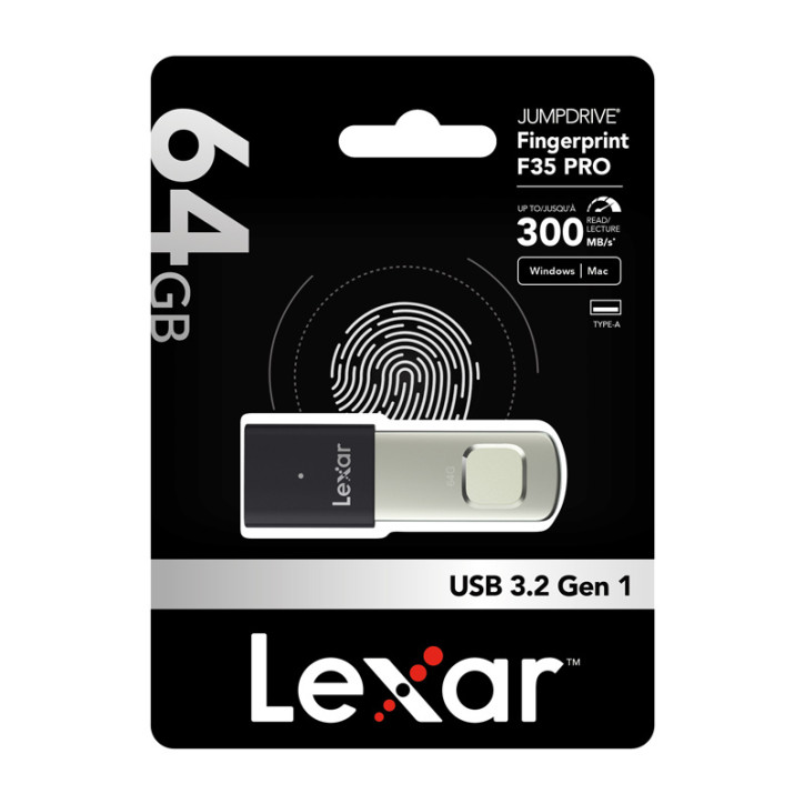 Lexar JumpDrive Fingerprint F35 Pro 64GB USB 3.2 Nero/Argento