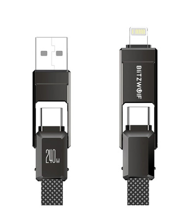 Blitzwolf BW-HDC7 Cavo 4-in-1 USB+C+Lightning 240W 1.2m Nero