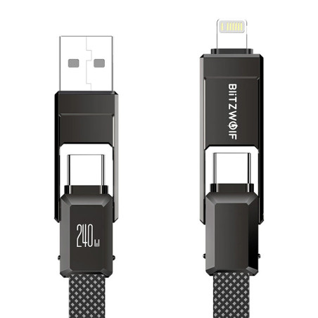 Blitzwolf BW-HDC7 Cavo 4-in-1 USB+C+Lightning 240W 1.2m Nero