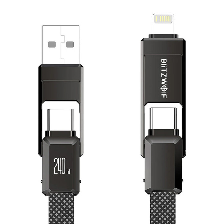 Blitzwolf BW-HDC7 Cavo 4-in-1 USB+C+Lightning 240W 1.2m Nero