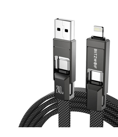 Blitzwolf BW-HDC7 Cavo 4-in-1 USB+C+Lightning 240W 1.2m Nero