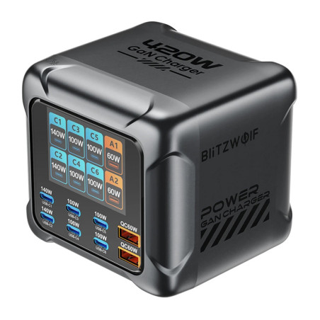 Blitzwolf BW-S33 Caricatore 420W 8 Porte USB-C/USB-A Nero