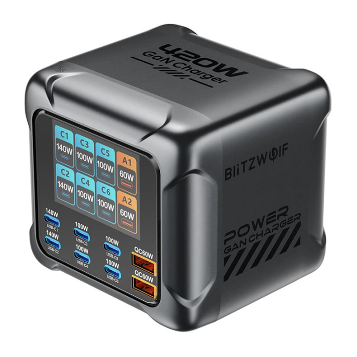Blitzwolf BW-S33 Caricatore 420W 8 Porte USB-C/USB-A Nero
