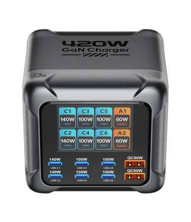 Blitzwolf BW-S33 Caricatore 420W 8 Porte USB-C/USB-A Nero