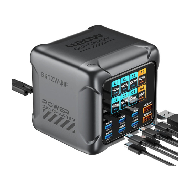 Blitzwolf BW-S33 Caricatore 420W 8 Porte USB-C/USB-A Nero