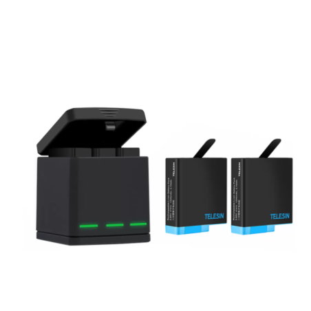Telesin Box charger a tre canali per GoPro Hero 5/6/7/8 + 2 batterie (GP-BNC-801)