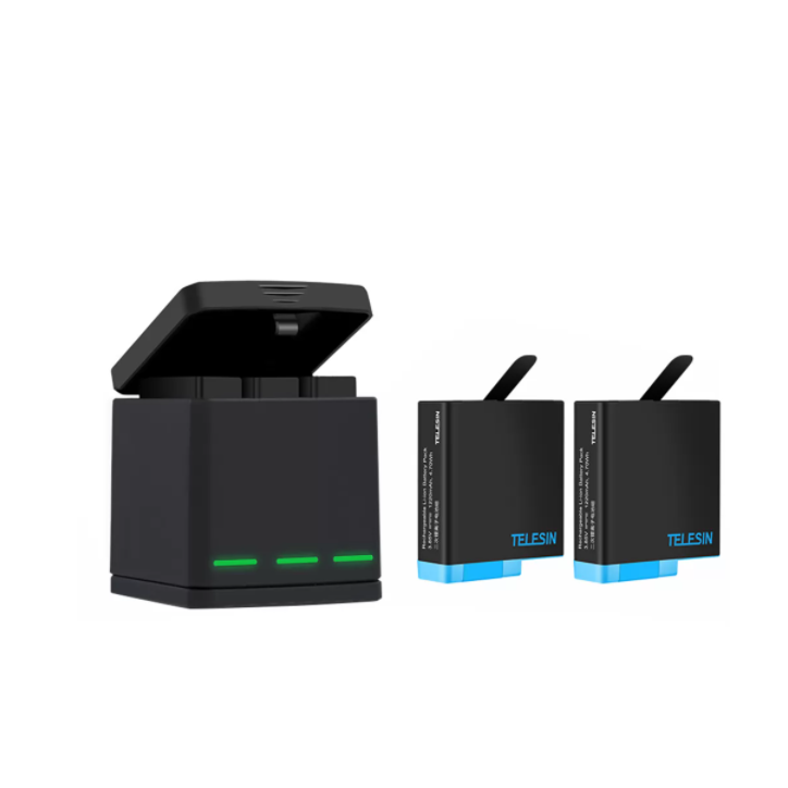 Telesin Box charger a tre canali per GoPro Hero 5/6/7/8 + 2 batterie (GP-BNC-801)