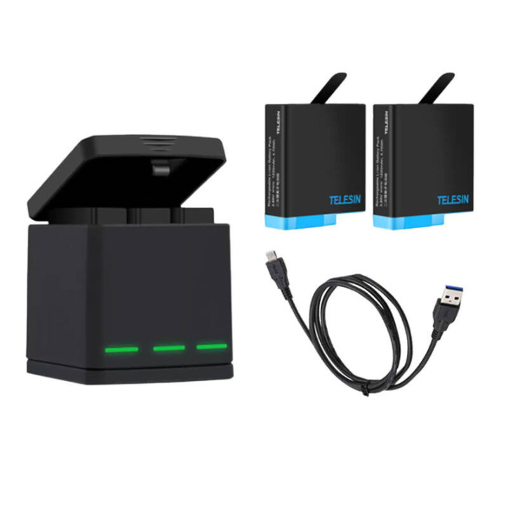 Telesin Box charger a tre canali per GoPro Hero 5/6/7/8 + 2 batterie (GP-BNC-801)