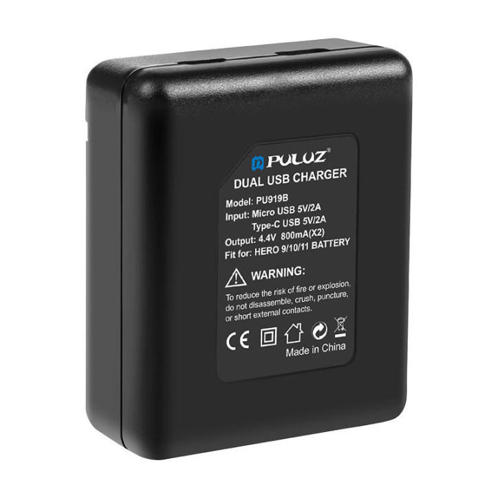 Puluz PU919B Caricatore Doppio Slot per GoPro Hero 9/10/11/12