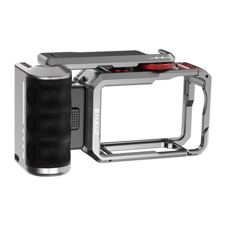 Cage in titanio con manico e attacchi Puluz aggiuntivi per DJI Osmo Action 6 Cage in titanio con manico e attacchi Puluz aggiuntivi per DJI Osmo Action 6