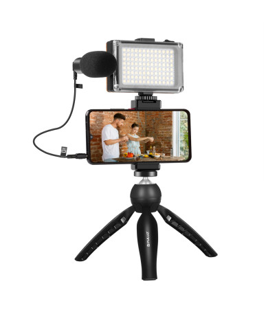 Puluz Set Registrazione Live: Treppiede + Luce LED + Microfono + Clip Telefono PKT3132B