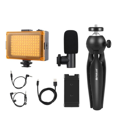 Puluz Set Registrazione Live: Treppiede + Luce LED + Microfono + Clip Telefono PKT3132B