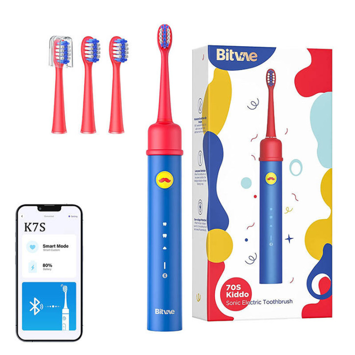 Spazzolino elettrico Sonic bambini Bitvae BVK7S (blu) con app e testine incluse