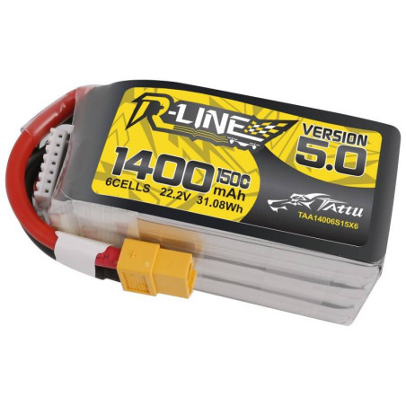 Batteria Tattu R-Line 5.0 1400mAh 22.2V 150C 6S1P XT60
