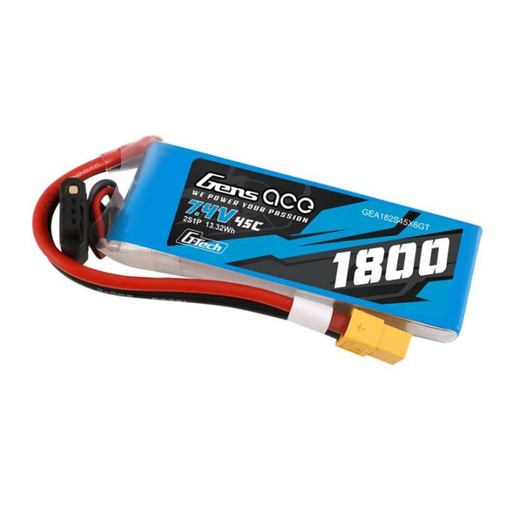 GensAce G-Tech LiPo 1800mAh 7.4V 45C 2S1P Batteria XT60