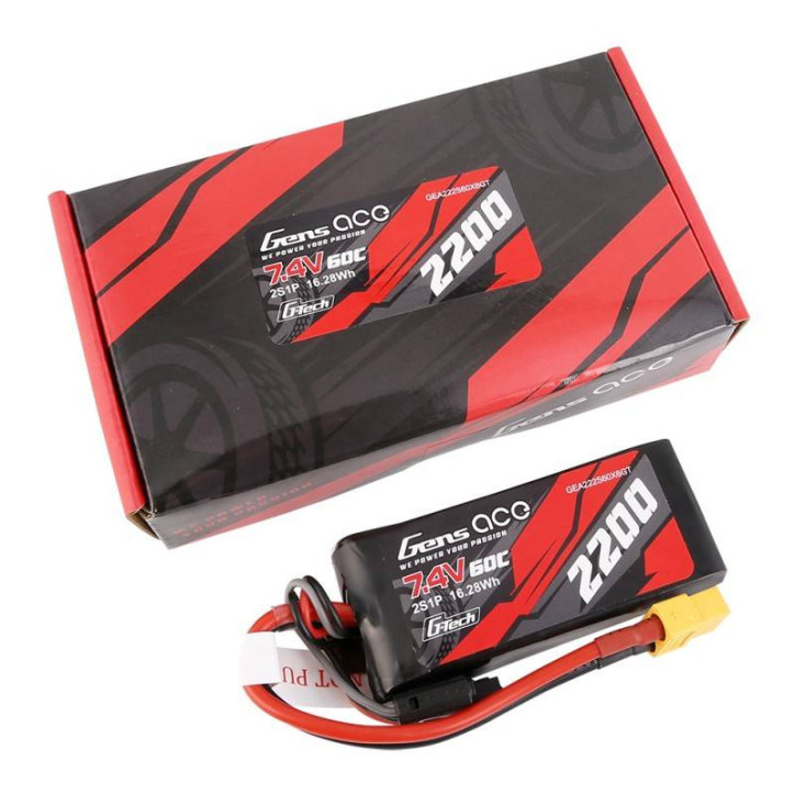 GensAce G-Tech LiPo 2200mAh 7.4V 60C 2S1P Batteria XT60