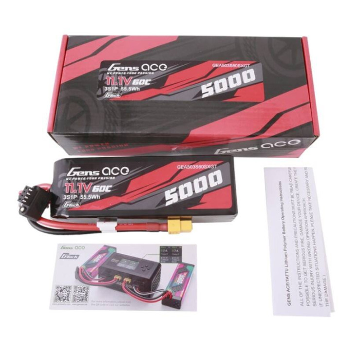 Gens ace G-Tech 5000mAh 11.1V 60C 3S1P Lipo Batteria Short-Size con XT60