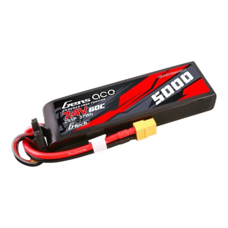 Gens ace G-Tech 5000mAh 7.4V 60C 2S1P Lipo con case in PC e connettore XT60