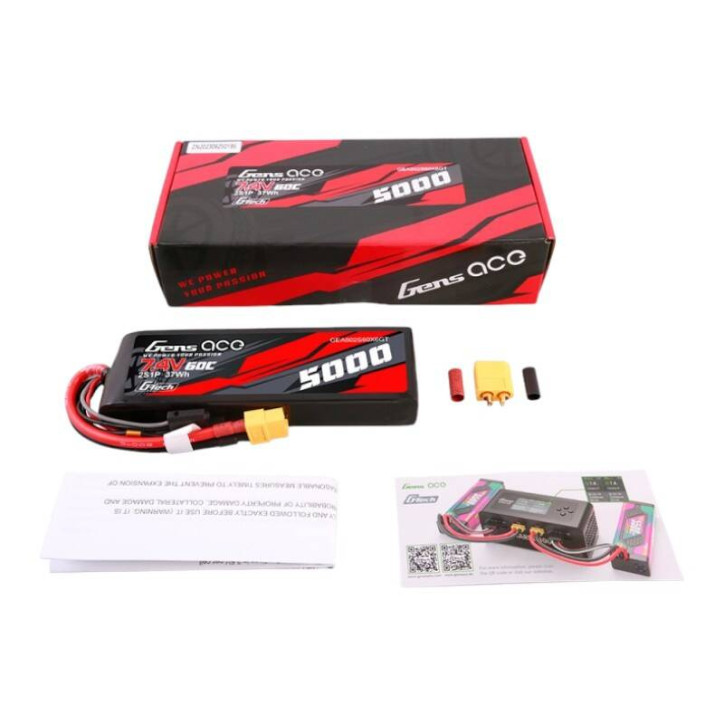 Gens ace G-Tech 5000mAh 7.4V 60C 2S1P Lipo con case in PC e connettore XT60