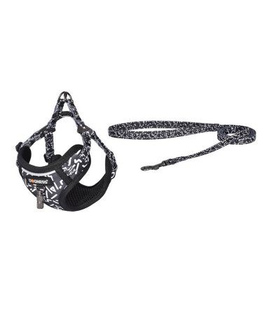 Set guinzaglio e pettorina Dogness per cani, 1,5m (nero e bianco)