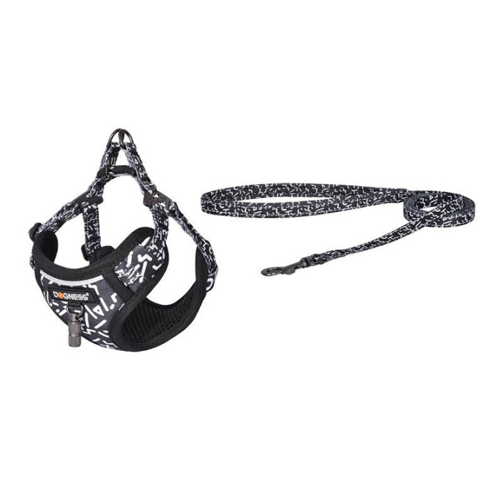 Set guinzaglio e pettorina Dogness per cani, 1,5m (nero e bianco)