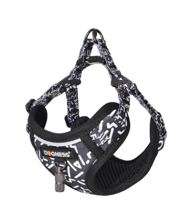 Set guinzaglio e pettorina Dogness per cani, 1,5m (nero e bianco)