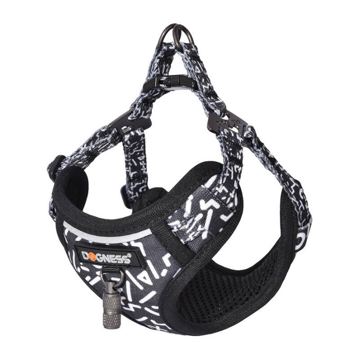 Set guinzaglio e pettorina Dogness per cani, 1,5m (nero e bianco)