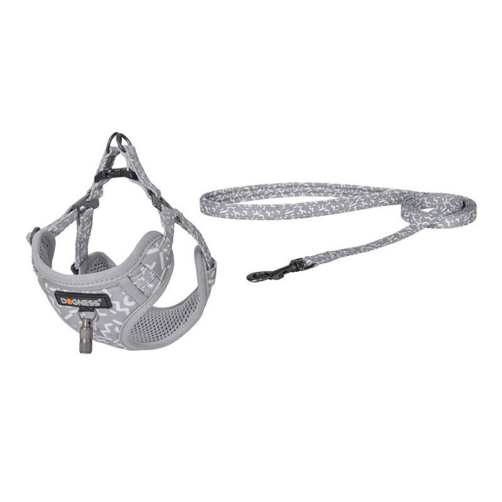 Dogness Set Guinzaglio 1,5m + Pettorina per Cani Grigio Chiaro