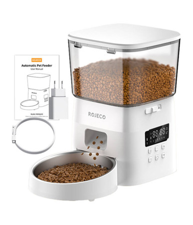 Rojeco 2L Mangiatoia Automatica per Animali Domestici Versione Pulsante (Bianco)