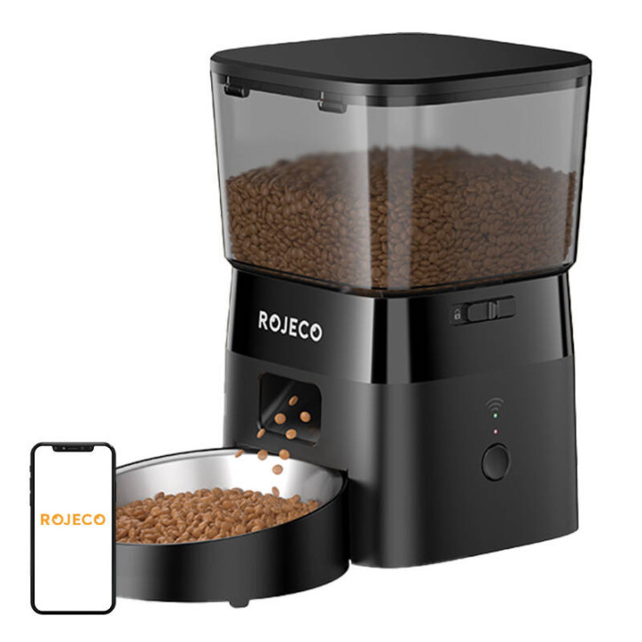 Rojeco 2L Mangiatoia Automatica per Animali Domestici WiFi Version (Nero)
