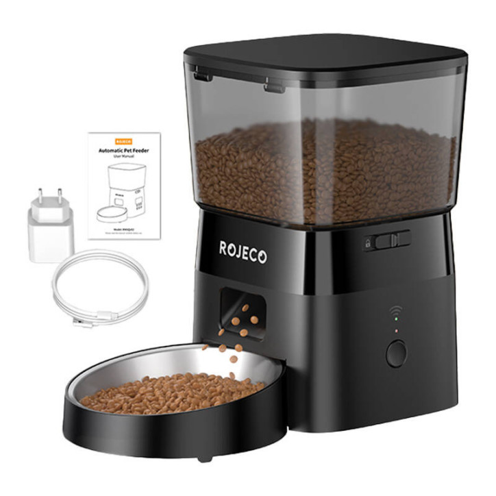 Rojeco 2L Mangiatoia Automatica per Animali Domestici WiFi Version (Nero)