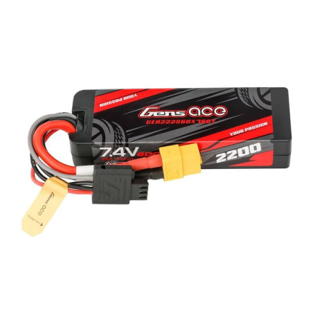 Lipo Gens ace G-Tech 2200mAh 7.4V 2S1P 60C GRP-76 Hardcase Battery con XT60 Plug