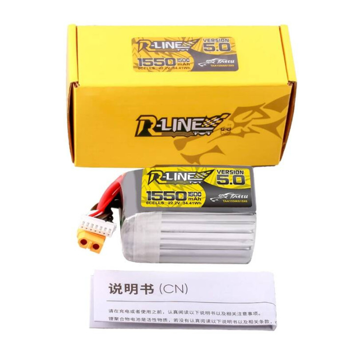 Lipo Tattu R-Line 5.0 1550mAh 22.2V 150C 6S batteria con connettore XT60