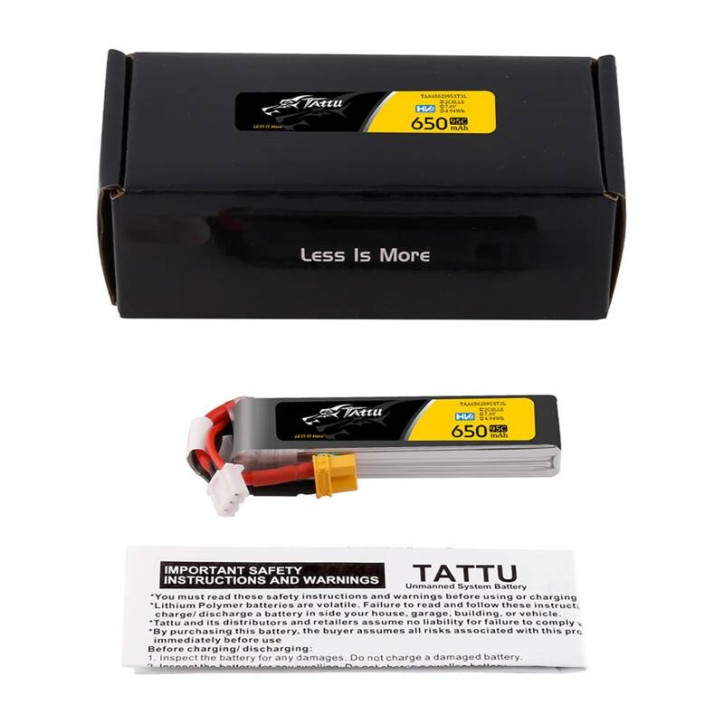 Batteria Lipo Tattu 2S 650mAh 95C 7.6V HV z XT30 Long-Pack