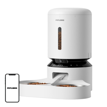 Petlibro Granary Dispenser Cibo Doppio Vassoio 5L Bianco con Telecamera