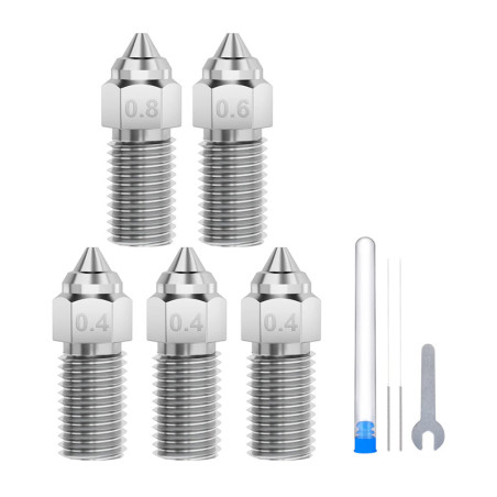 ELEGOO Set Ugelli Acciaio Rinforzato per Neptune 4 / 4 Pro (0.4mm x3, 0.6mm x1, 0.8mm x1)