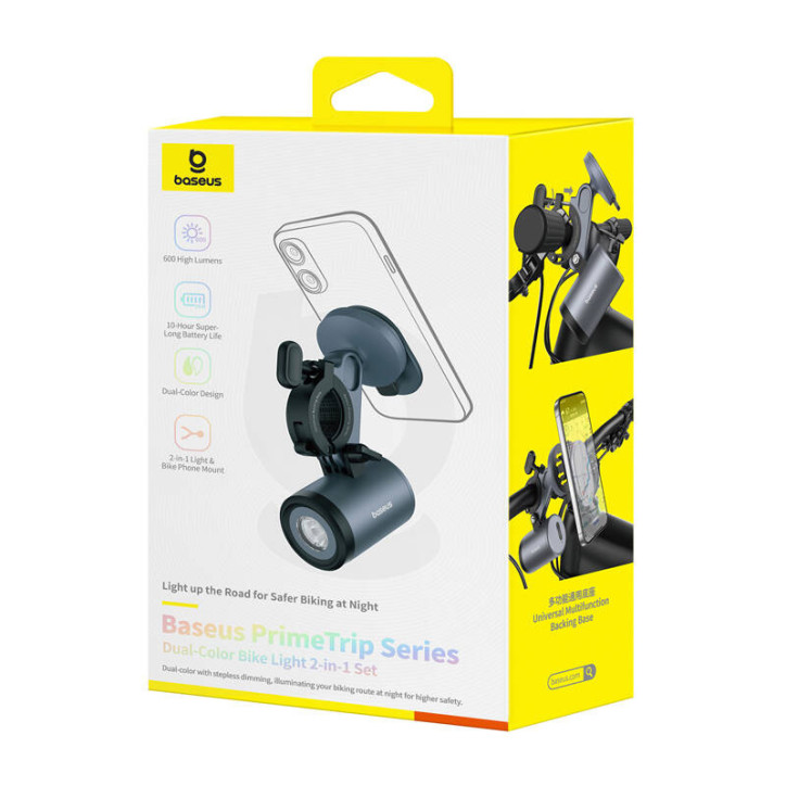 Baseus PrimeTrip Supporto Bici 2-in-1 con Torcia LED e Porta Smartphone Nero
