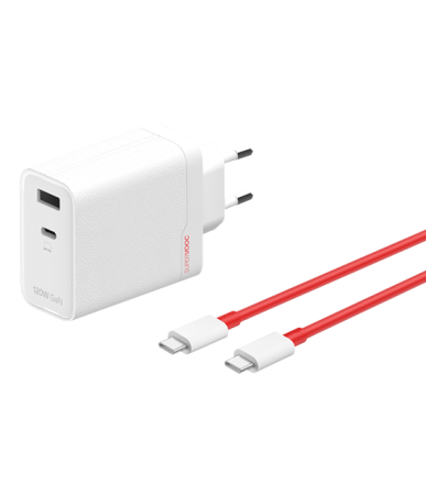 OnePlus 120W Dual Ports SuperVooc Adapter + Cable (Type-C + Type-A) - White
