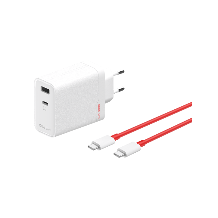 OnePlus 120W Dual Ports SuperVooc Adapter + Cable (Type-C + Type-A) - White