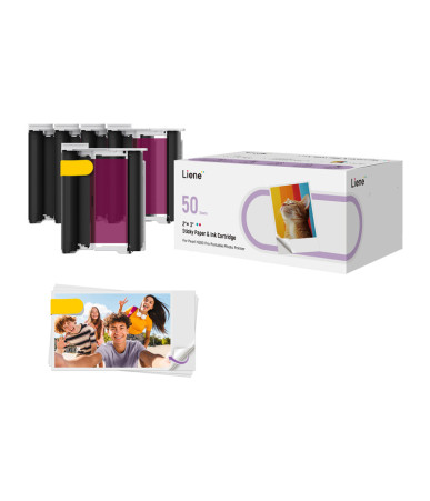 Liene Carta Fotografica 2x3" 50 Fogli + 5 Cartucce Inchiostro
