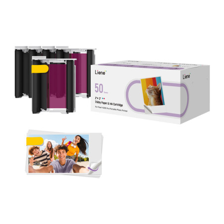 Liene Carta Fotografica 2x3" 50 Fogli + 5 Cartucce Inchiostro