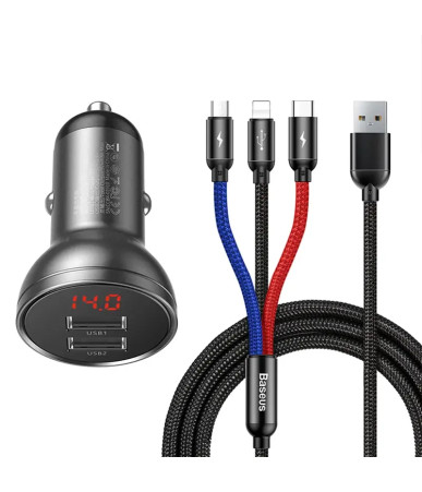 Baseus Car Charger 24W con Display + Cavo USB 3in1 1.2m