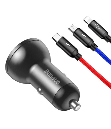 Baseus Car Charger 24W con Display + Cavo USB 3in1 1.2m